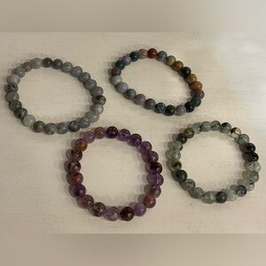 4 beaded stretch bracelets - Super Seven, Labradorite, Prehnite, and Moss Agate